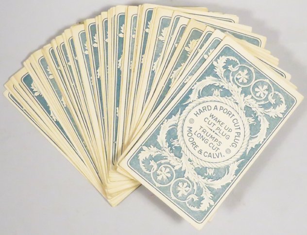 Moore & Calvi Hard A Port Cut Plug Playing Cards: Moore & Calvi Hard A Port Cut Plug Playing Cards, full set. Beautiful color and graphics.