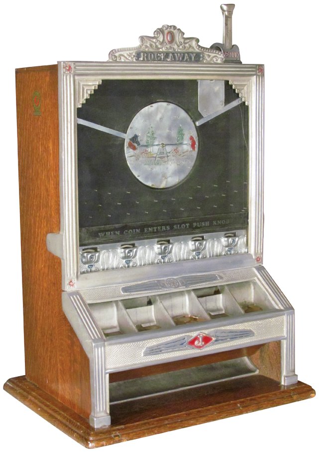 1931 Jennings Penny Rockaway Slot Machine: 1931 Jennings Penny Rockaway Slot Machine. Original instruction inside back door. All original unrestored condition, comes with key.