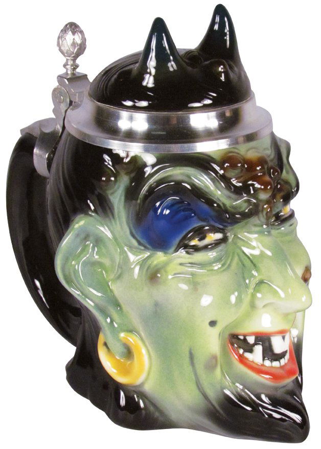 Devil Figural Lidded Ceramic German Stein (1 of 2)