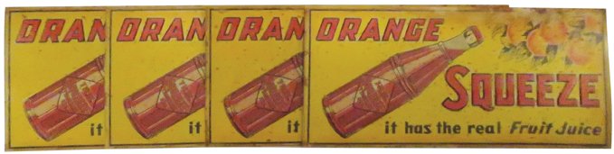 Four Orange Squeeze Embossed Tin Signs (1 of 1)