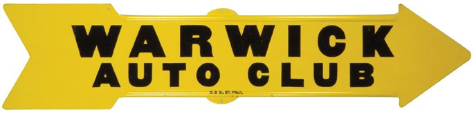 Warwick Auto Club Tin Directional Sign (1 of 1)