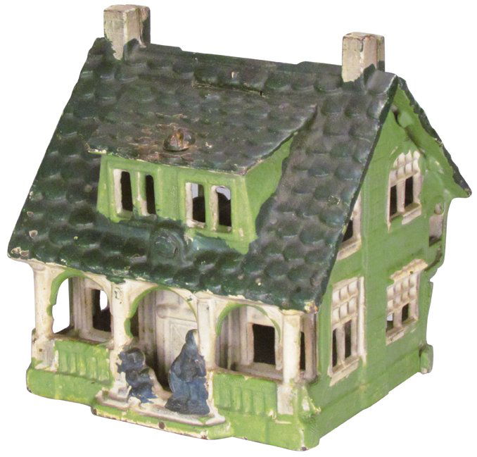 Rare Cast Iron Bungalow Still Bank (1 of 3)