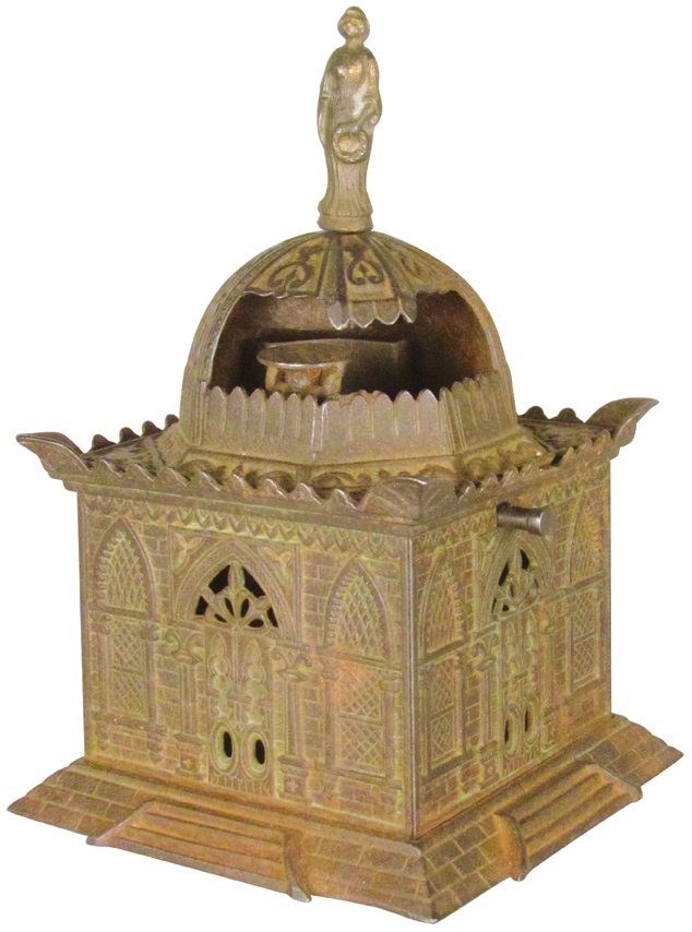 Cast Iron Domed Building Still Bank with Woman (1 of 3)