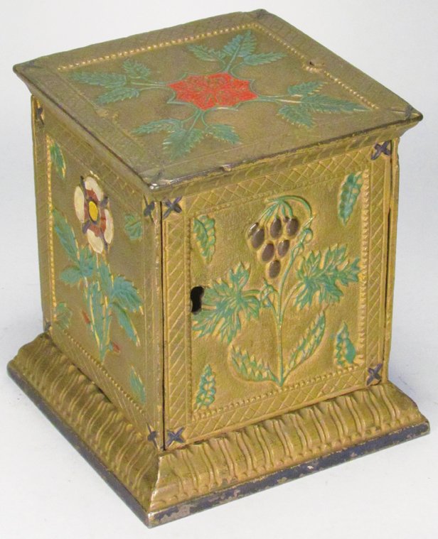 J & E Stevens Cast Iron Floral Safe Still Bank (1 of 2)