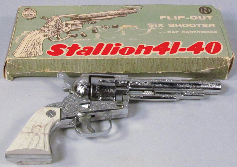 Nichols Stallion 41-40 Toy Cap Pistol: Nichols Stallion 41-40 Toy Cap Pistol in original box. Box shows wear, gun excellent condition.