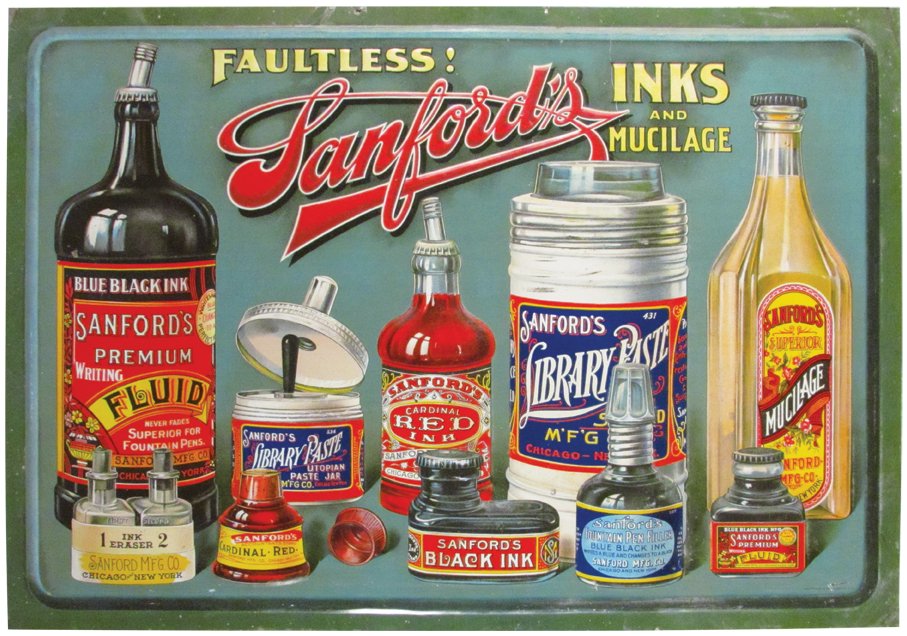 Rare Sanford's Ink Embossed Tin Sign (1 of 2)