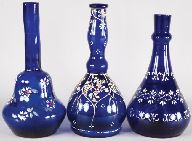 Three Cobalt Enameled Glass Barber Bottles (1 of 1)