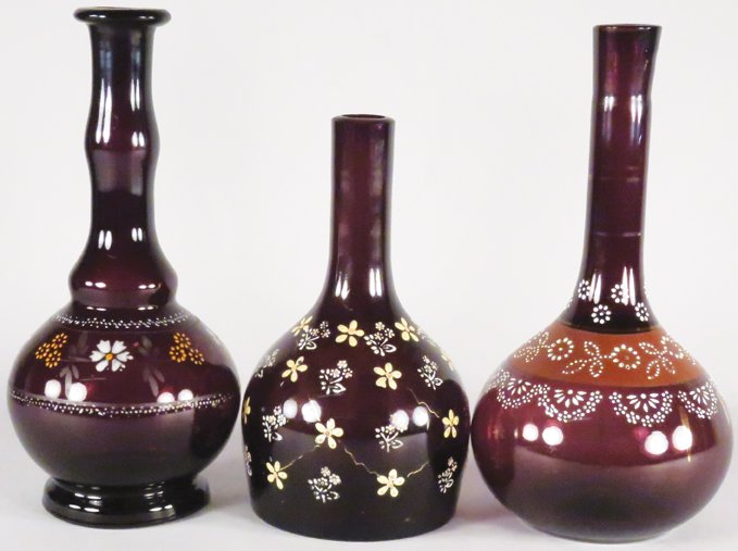 Three Amethyst Enameled Glass Barber Bottles (1 of 1)