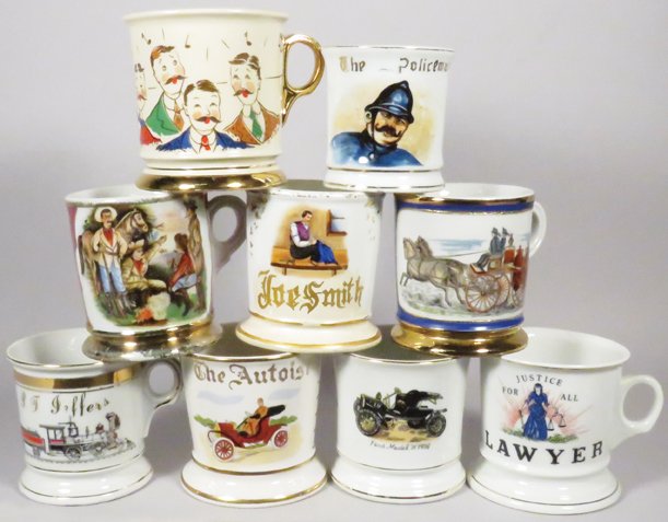 Collection of Nine Hand Painted Shaving Mugs (1 of 1)