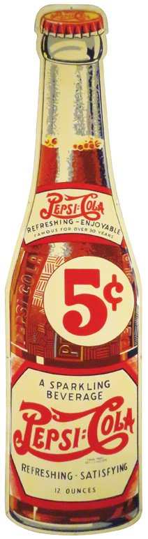 Rare Pepsi Cola Double Embossed Bottle Tin Sign (1 of 1)