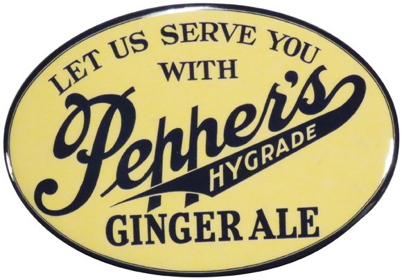 1930's Pepper's Ginger Ale Celluloid Button Sign (1 of 1)