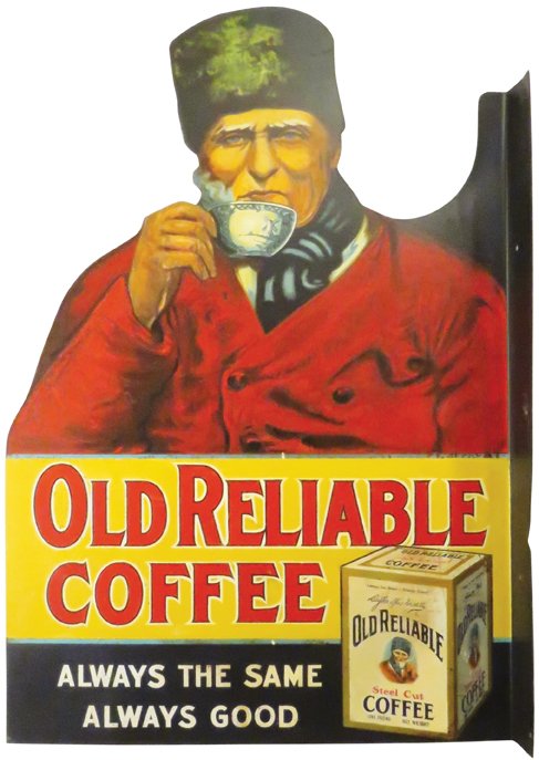 Old Reliable Coffee Die Cut Tin Flange Sign (1 of 2)