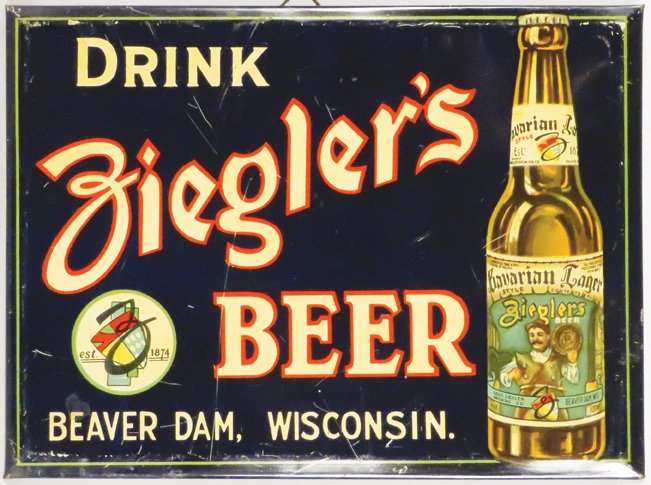Ziegler's Beer beveled tin over cardboard sign (1 of 1)