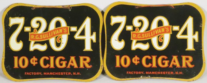 Pair of 7-20-4 Cigars Tin String Hanging Signs (1 of 2)