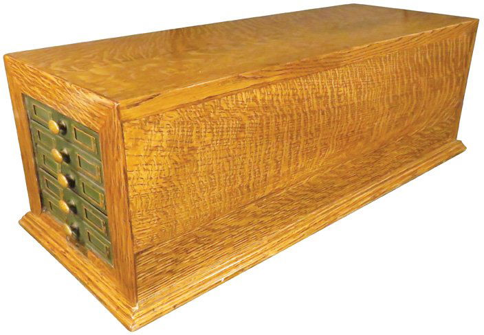 Small Oak File Cabinet with 5 Metal Drawers (1 of 2)