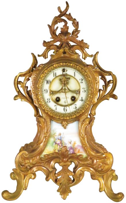 Antique Gilbert Rococo Style Brass Mantel Clock (1 of 1)