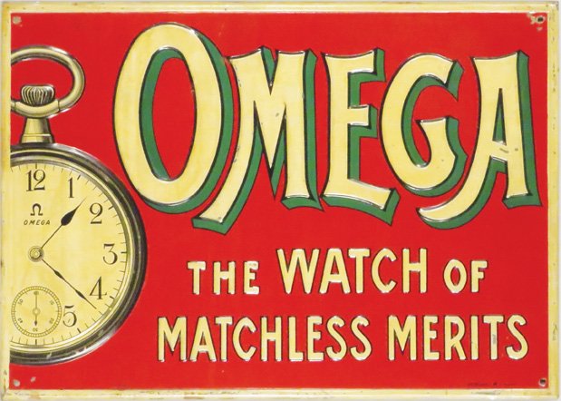 Omega Watches Embossed Tin Advertising Sign (1 of 1)