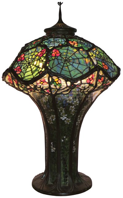 Reproduction Tiffany Cobweb Leaded Glass Table Lamp (1 of 1)