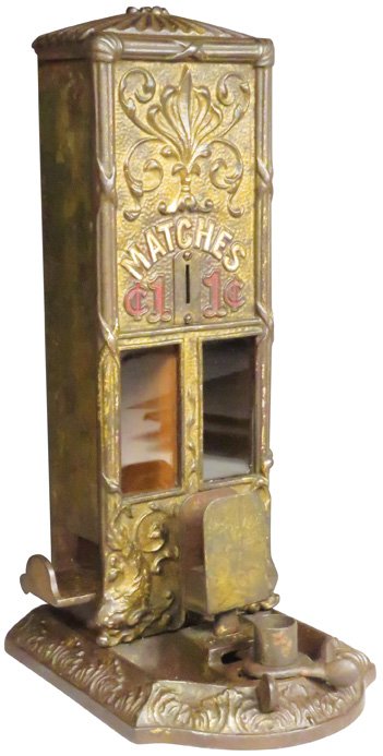 Cast Iron One Cent Coin Operated Match Dispenser (1 of 2)