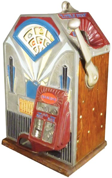 Jennings "Little Duke" 5 Cent Slot Machine: Jennings "Little Duke" 5 Cent Slot Machine, 1932. Serial # 18026. Older restoration, excellent working condition. 15 X 22 1/2 X 11 1/2 inches. Comes with key.