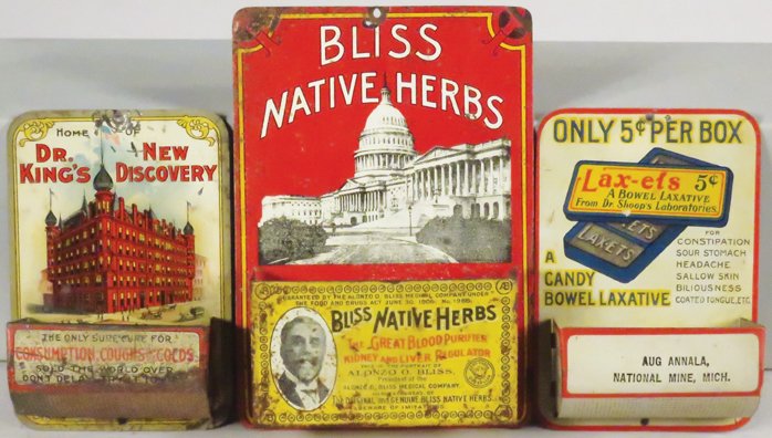 Three Pharmacy Advertising Tin Litho Match Holders (1 of 1)