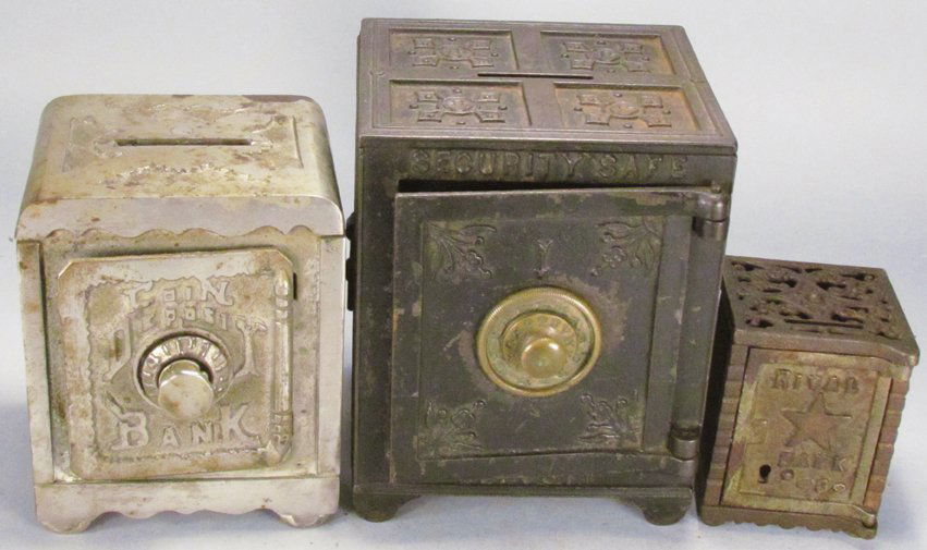 Three Cast Iron Safe Style Still Banks (1 of 4)