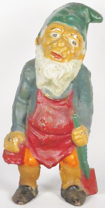 Cast Iron Gnome with Shovel & Lunch Pail Doorstop (1 of 2)