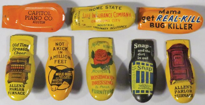 Collection of 8 Advertising Tin Litho Cricket Clickers (1 of 1)