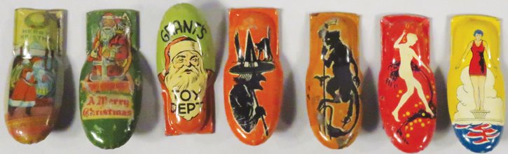 Collection of 7 Seasonal Themed Tin Litho Clickers (1 of 1)