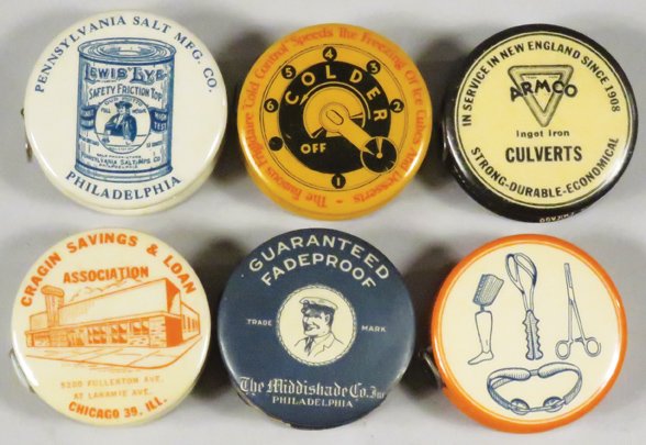 Six Advertising Celluloid Tape Measures (1 of 1)