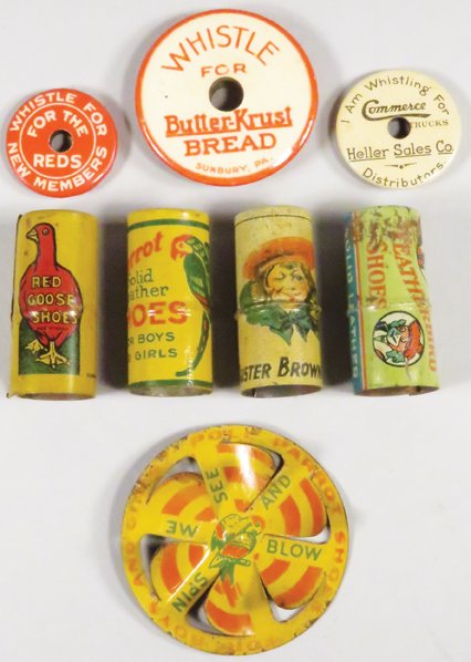 Collection of Tin Litho Advertising Whistles (1 of 1)