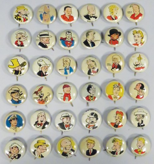 Collection of 36 Cartoon Character Pin Backs (1 of 1)