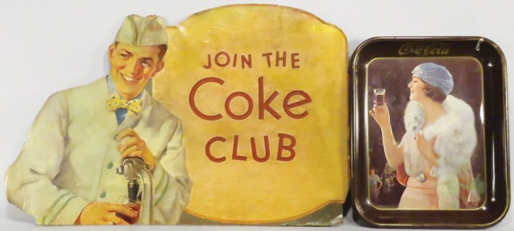 1920's Coca Cola Die Cut Cardboard Sign & Tin Tray (1 of 1)