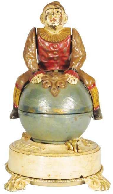 Clown on Globe Cast Iron Mechanical Bank (1 of 4)