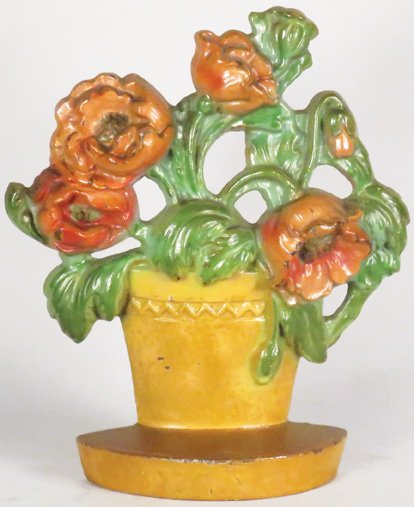 Hubley Cast Iron Poppies in Clay Pot Doorstop (1 of 2)