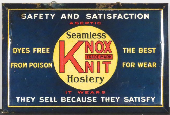 Knox Knit Hosiery Celuloid Over Cardboard Sign (1 of 1)