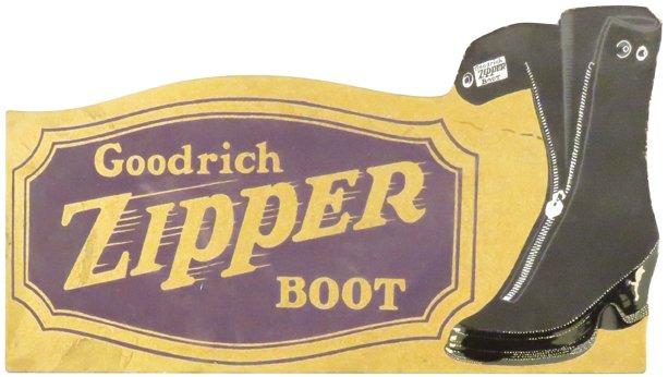 Goodrich Zipper Boot Die Cut Cardboard Sign: Goodrich Zipper Boot Die Cut Cardboard Easel Back Sign. Excellent condition. 12 3/4 X 6 1/2 inches.