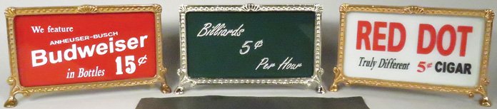 Three Saloon/Billiard Cash Register Top Signs (1 of 1)