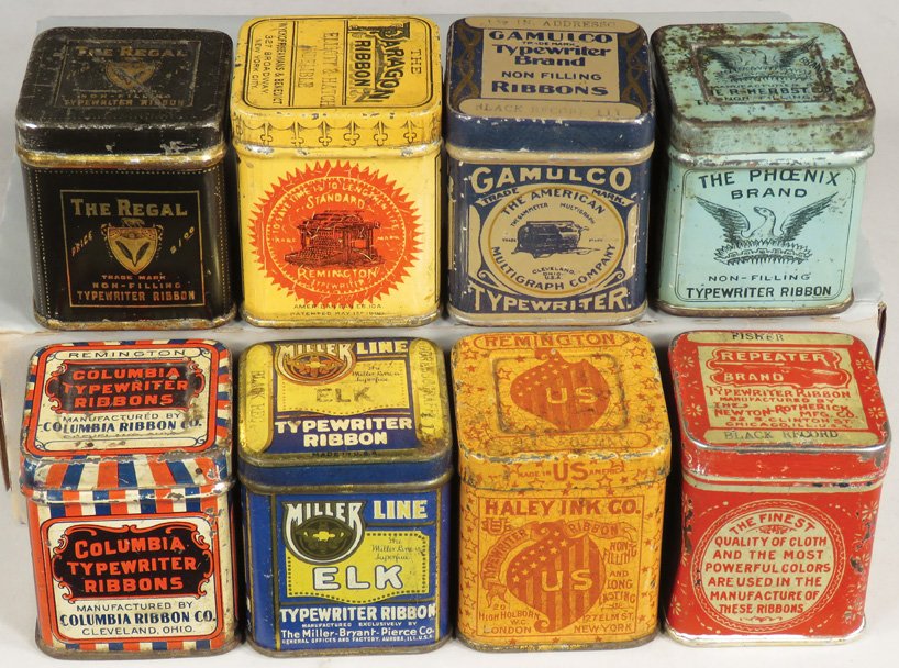 Collection of 8 Early Typewriter Ribbon Tins (1 of 1)
