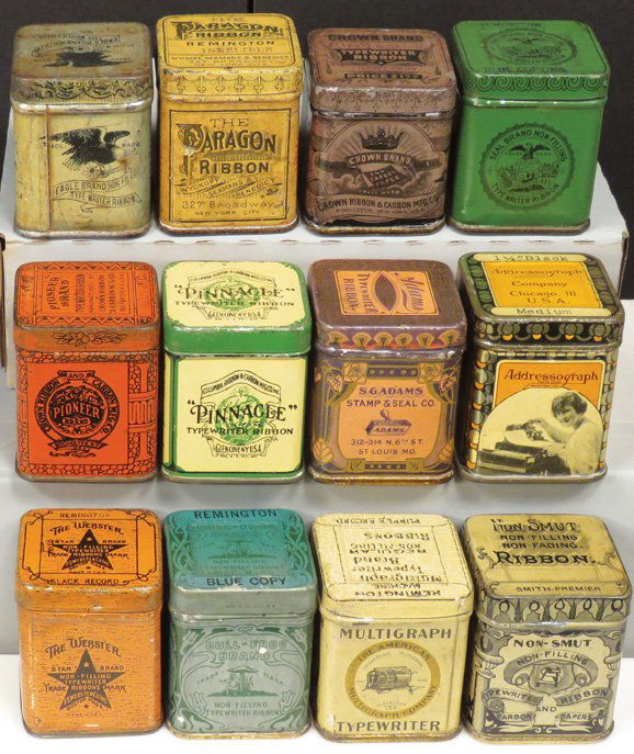 Collection of 12 Early Typewriter Ribbon Tins (1 of 1)