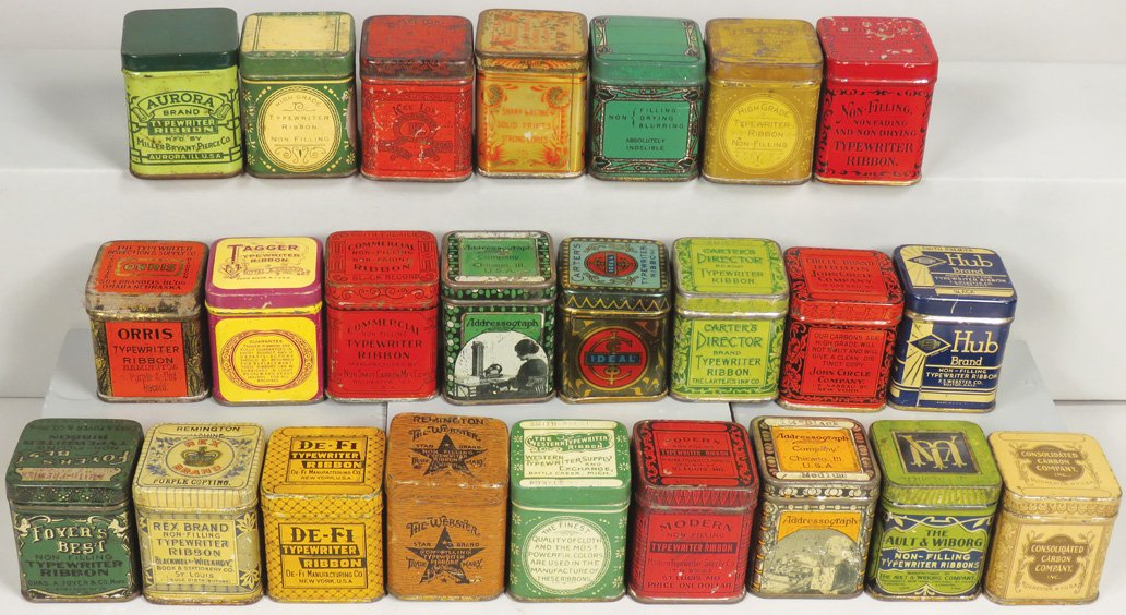 Collection of 24 Early Typewriter Ribbon Tins (1 of 1)