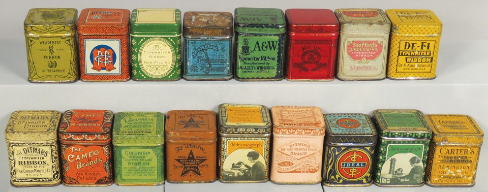 Collection of 17 Early Typewriter Ribbon Tins (1 of 1)