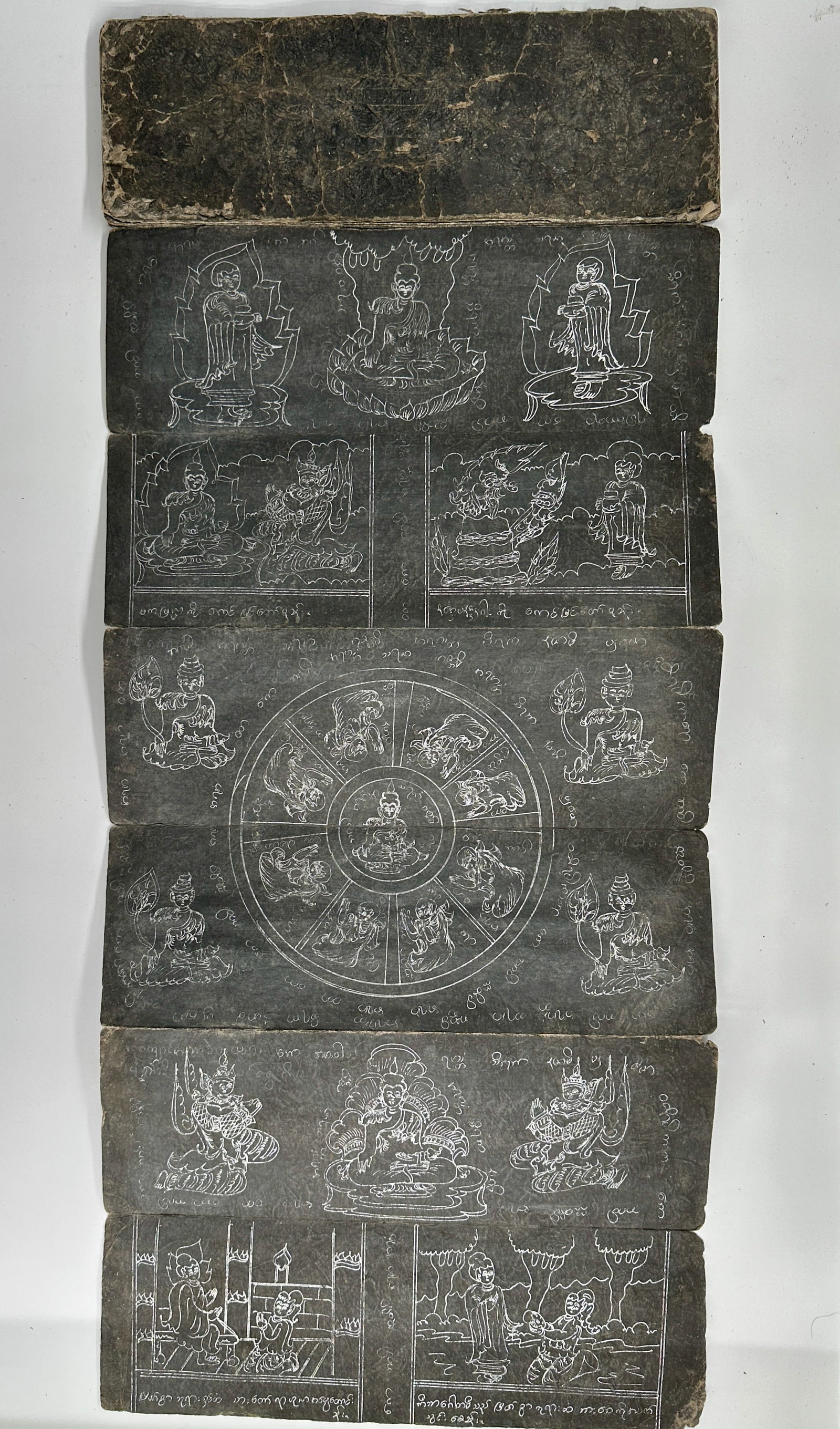 Two handmade books from Myanmar: Beautiful old handmade books, with some illustrations about Buddha. From Myanmar. Probably 20th century or older. Varying sizes, but about 14 inches long. If you have additional questions please conta