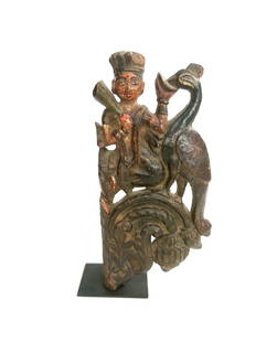 Small colorful carving from India: Delicate colorful carving, probably early 20th century, from India. 9 inches tall and 4.5 inches wide. If you have additional questions please contact the auction house directly. Possibly early 20th c