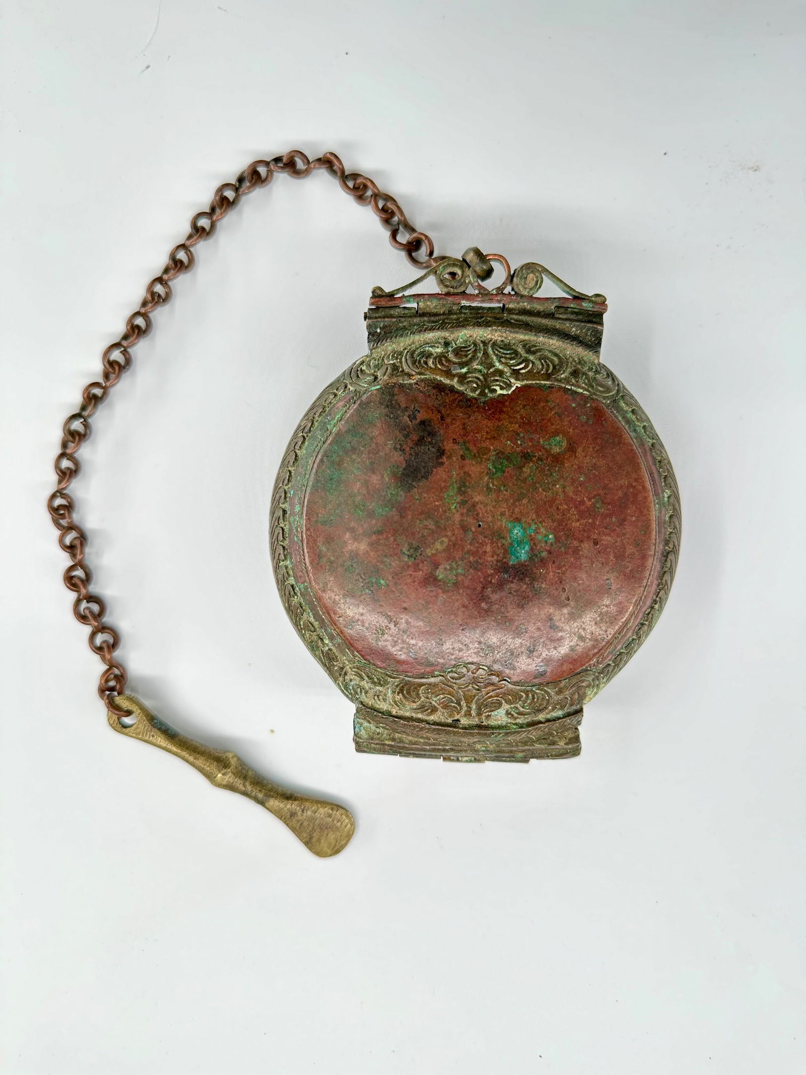 Brass and copper container with chain (1 of 2)