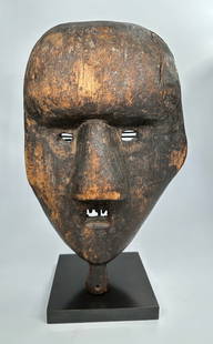 Impressive and huge Congo mask: Large and imposing Congo mask on custom stand. Previously offered at the highly vetted 2017 San Francisco Textile and Tribal Art fair. On custom metal stand. Late 19th to early 20th century. Possibly