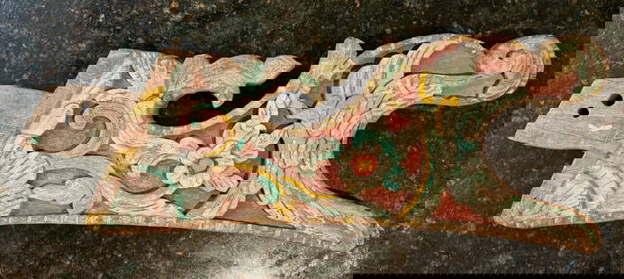 New Guinea architectural element: Beautifully painted and carved New Guinea wood architectural element. 19th or 20th century. 32" long by 11" high by 1.75" deep. 8.5 pounds. If you have additional questions please contact the