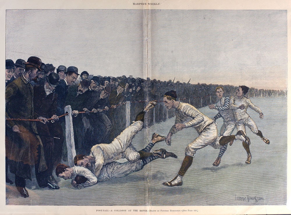 Football - A Collision at the Ropes. - Drawn by Frederic Remington. (1 of 1)