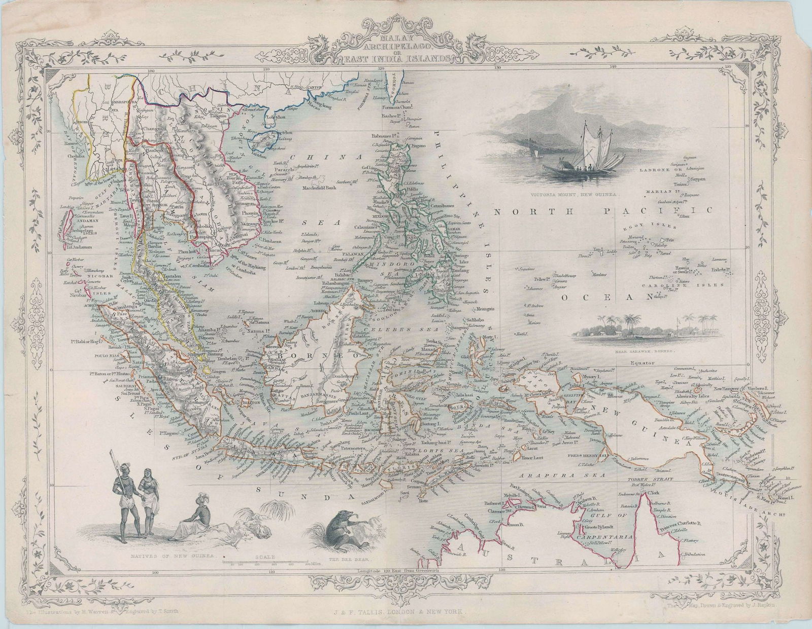 Malay Archipelago, or East India Islands, antique map with vignette views. (1 of 1)