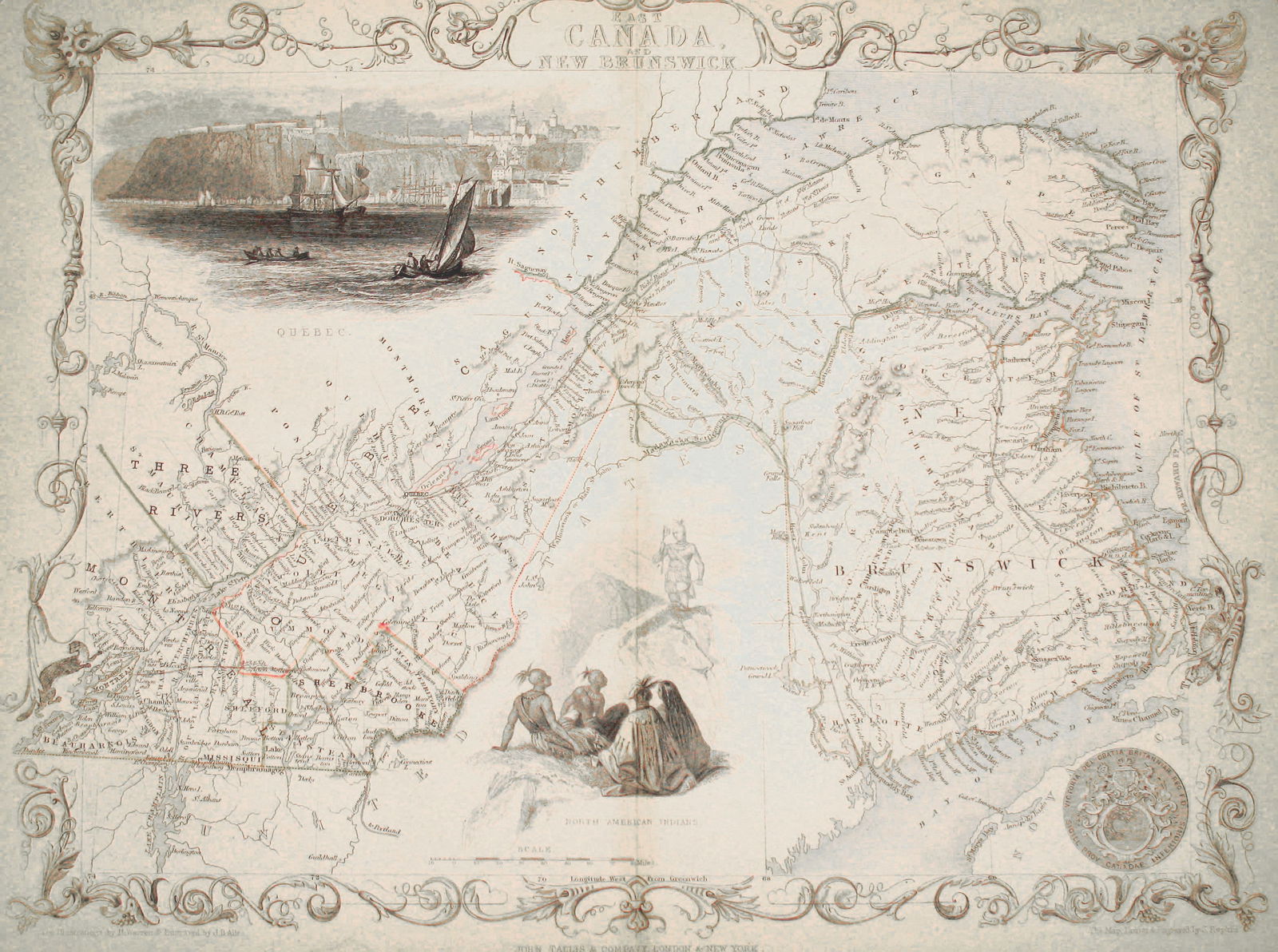 East Canada and New Brunswick, with vignette views.  Tallis map, 1854. (1 of 1)